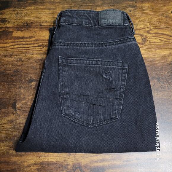 American Eagle Mom Jeans 4 R High Rise Black Wash Stretch Denim - Picture 3 of 10